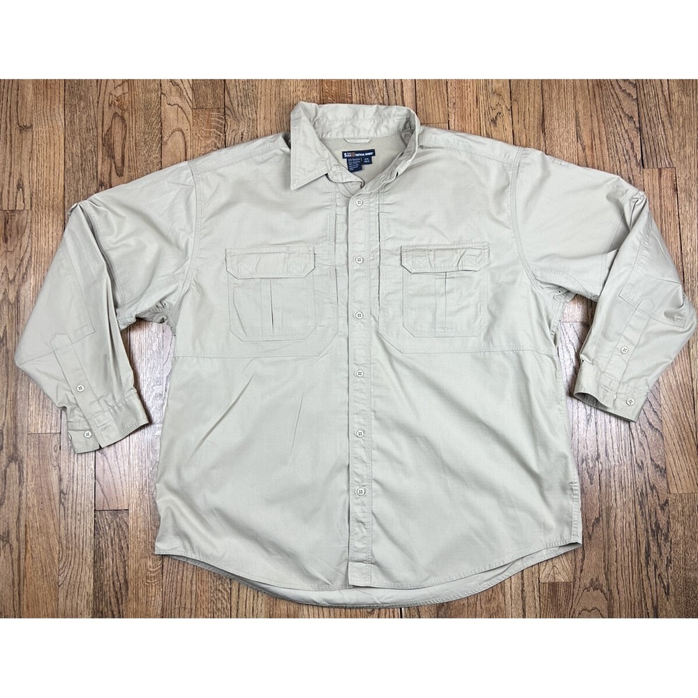 5.11 511 Tactical Series Long Sleeve Concealed Shirt Khaki Vented Men's Sz 2XL